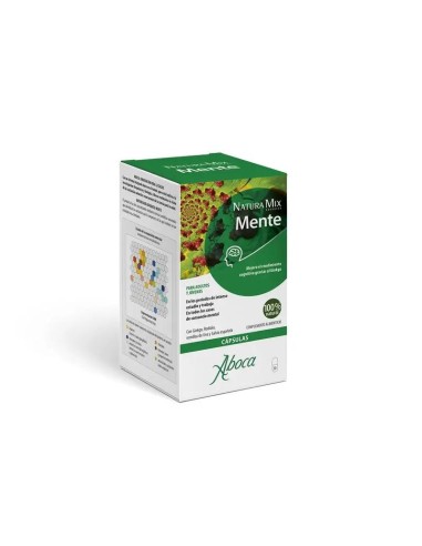 Aboca Natura Mix Advanced Mente Cansancio Mental, Con Gynko, Radiola, Semillas De Uva Y Salvia Española, 50 capsulas