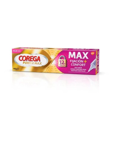 Corega Max Fijación + Confort Crema Fijadora para Prótesis Dentales, 40 gr