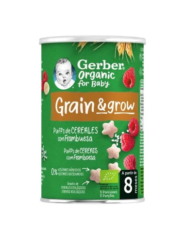 Gerber Puff Snack Organic de Cereales y Frambuesa, 35 gr