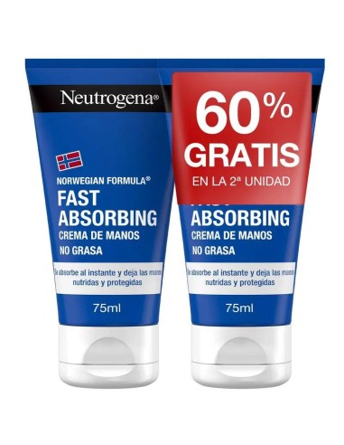 Neutrogena, Crema De Manos Rápida Absorbción, Reparadora De Grietas, Fórmula Noruega, Para Pieles Secas, Pack De 2 X 75Ml