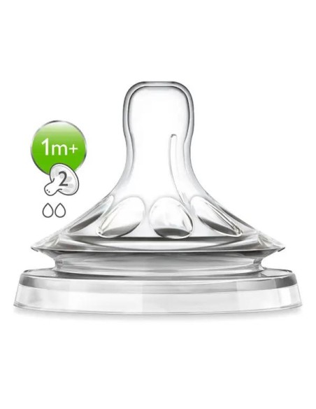 Avent Tetina Natural 2 Orificios Flujo Lento +1 Mes, 2 unidades Scf042/27