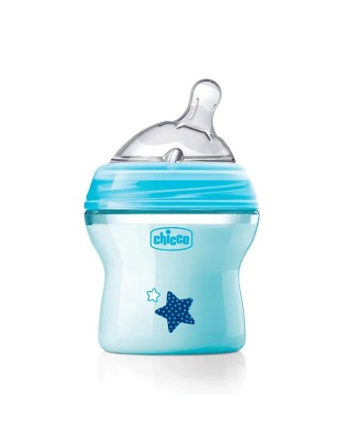 Chicco - Biberón Naturalfeeling Tetina Inclinada Flujo Normal +0 Meses Silicona Azul 150 ml
