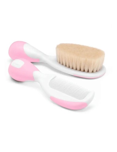 Chicco - Cepillo y Peine de Pelo Natural Rosa 0M+