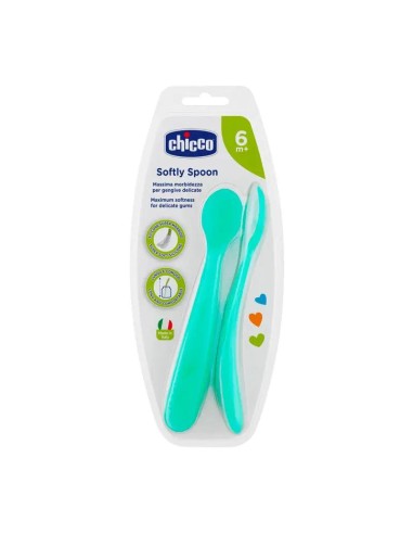 Chicco - Cuchara Blanda de Silicona Azul +6 Meses, 2 unidades