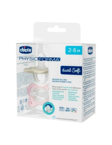 Chicco Chupete Physioforma Dual Soft Sil Rosa 2-6 Meses, 2 unidades