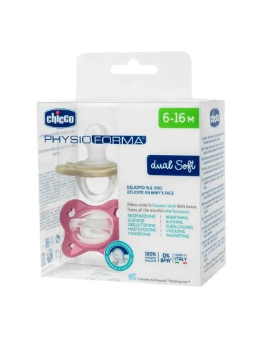 Chicco Chupete Physioforma Dual Soft Sil Rosa 6-16 Meses, 2 unidades