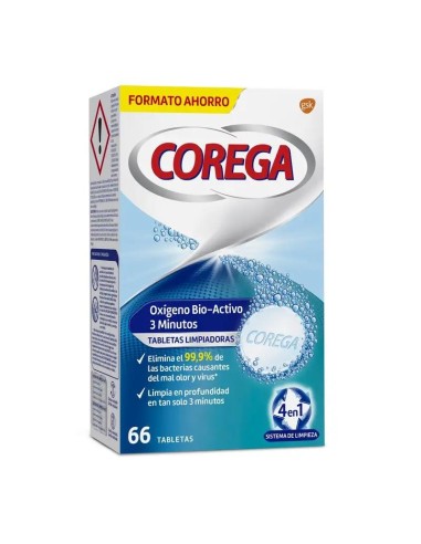 Corega 3 Minutos Limpieza Protesis Dental, 66 Tabletas