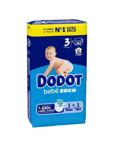 Dodot Bebé Seco Pañal Talla 3 (6-10 kg) -62 Unidades