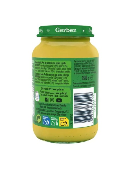 Gerber Organic Guisantes Patata Pollo, 190 gr