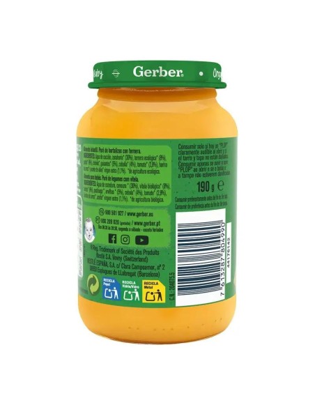 Gerber Organic hortalizas ternera, 190 gr