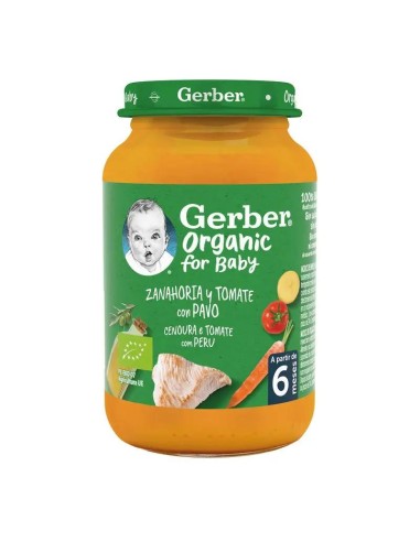 Gerber Organic Zanahoria Tomate Pavo, 190 g