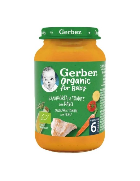 Gerber Organic Zanahoria Tomate Pavo, 190 g