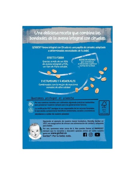 Gerber Papilla Avena y Ciruela, 250 gr