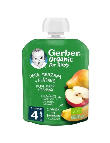 Gerber Pouch Organic Pera, Manzana, Plátano, 90g
