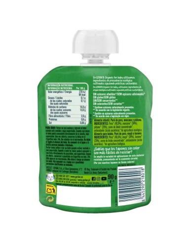 Gerber Pouch Organic Pera, Manzana, Plátano, 90g