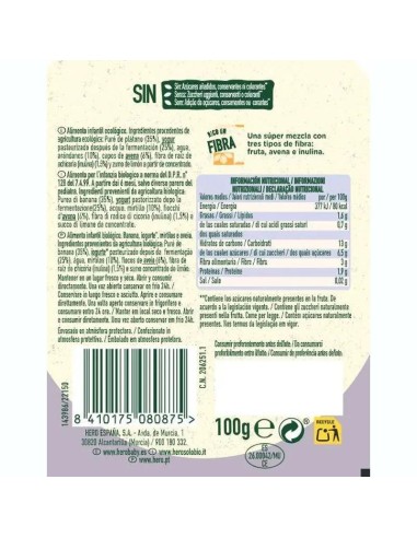 Hero Baby Bolsita Solo Nutriflora Plátano, Yogur, Arándanos Y Avena 100G