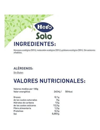 Hero Baby Tarrito Eco Solo Manzana, Melocotón Y Plátano 190G