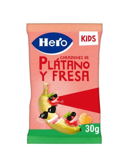 Hero Snack Corazones De Plátano Y Fresa, 30 gr