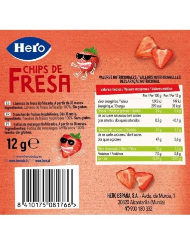 Hero Snack Kids Chips De Fresa, 12 gr