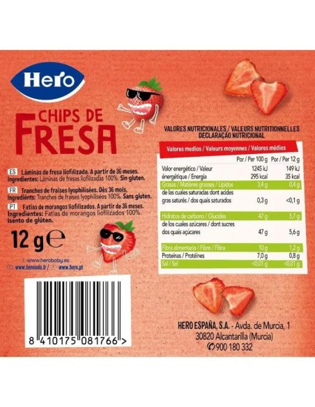 Hero Snack Kids Chips De Fresa, 12 gr