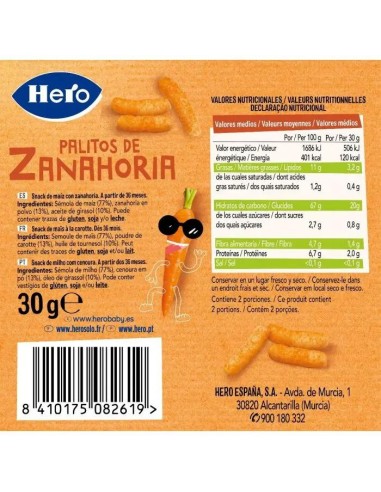 Hero Snack Kids Palitos Zanahoria , 30 gr