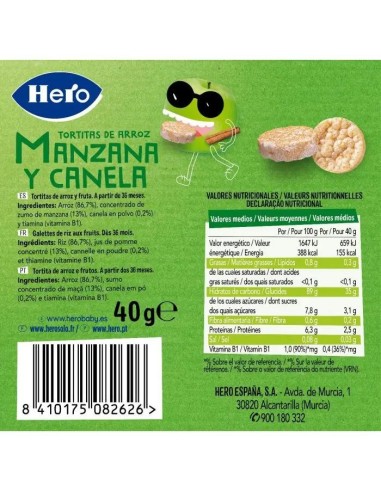 Hero Snack Kids Tortitas Arroz Y Manzana Y Canela , 40 gr