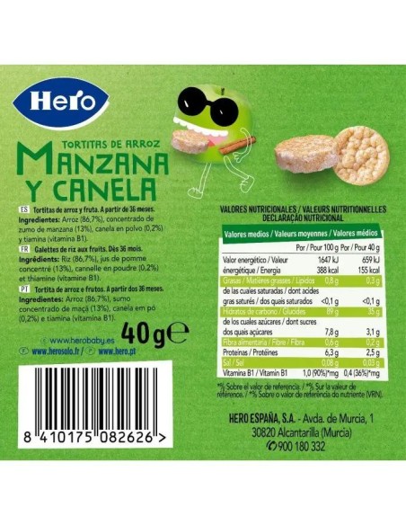 Hero Snack Kids Tortitas Arroz Y Manzana Y Canela , 40 gr