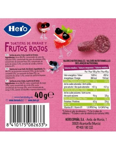 Hero Snack Kids Tortitas De Arroz Y Frutos Rojos , 40 gr