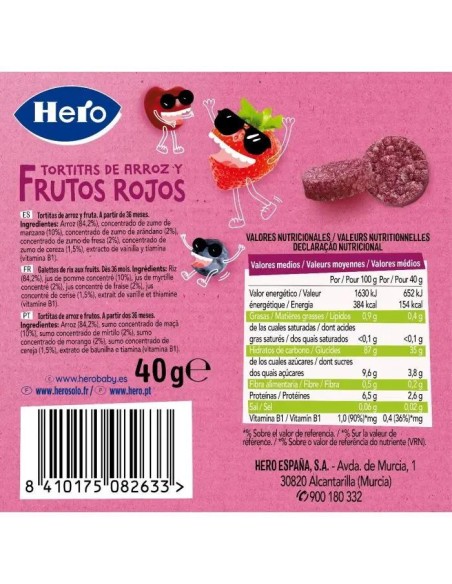 Hero Snack Kids Tortitas De Arroz Y Frutos Rojos , 40 gr