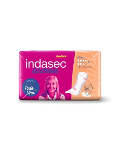 Indasec Discreet Compresa Incontinencia Maxi, 15 unidades