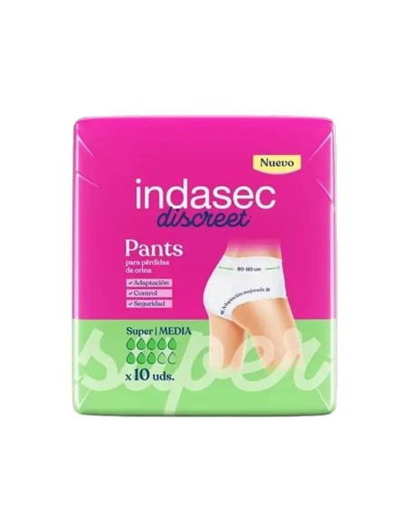 Indasec Discreet Pant Braguita Incontinencia Super Talla Media, 10 unidades