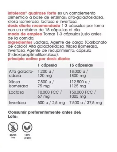 Intoleran Complemento alimenticio Quatrase 10.000, 36 capsulas