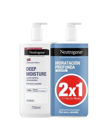 Neutrogena  Crema Hidratante Corporal Hipoalergénica Sin Perfume, 2X750 ml