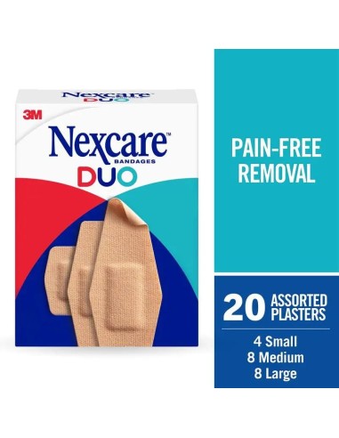Nexcare Duo Tira De Tela Resistente E Indolora Con Adhesivo Silicona Surtido, 20 unidades