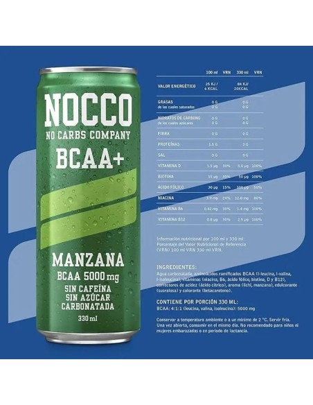 Nocco Bcaa+ Manzana, 330 ml
