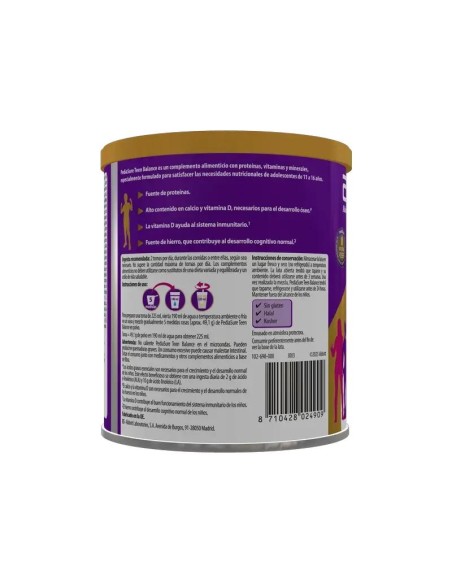 Pediasure Teen Balance Polvo Chocolate Complemento Alimenticio Para Adolescentes Con Vitaminas, Proteínas, Minerales, 400 g