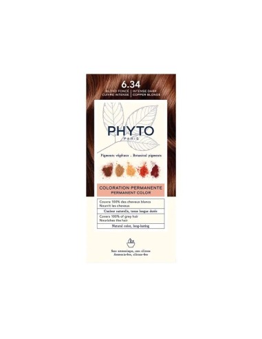 Phyto Coloración 6.34 Rubio Oscuro Cobrizo - Kit Coloración Permanente, 110 ml