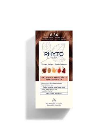 Phyto Coloración 6.34 Rubio Oscuro Cobrizo - Kit Coloración Permanente, 110 ml