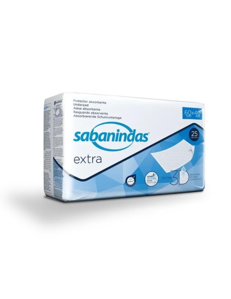 Sabanindas Extra Protector Absorbente Pequeño 60 X 40 Cm., 25 unidades