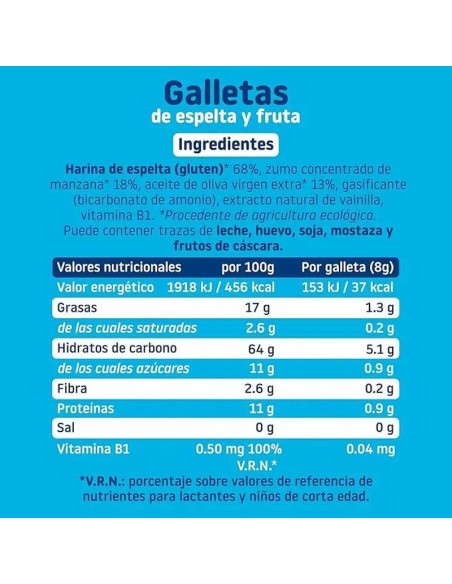 Smileat Galletas de Espelta con Manzana, 220 gr
