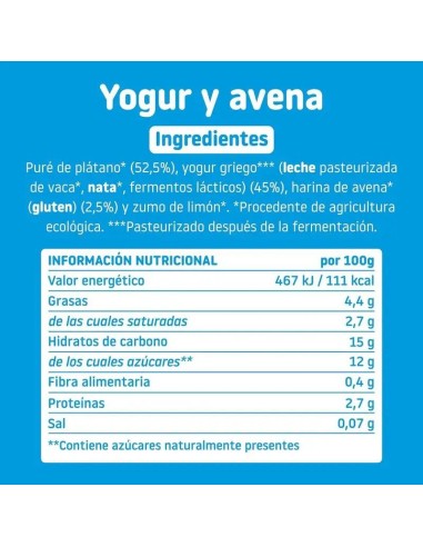 Smileat Pouch Yogur y Avena, 100g