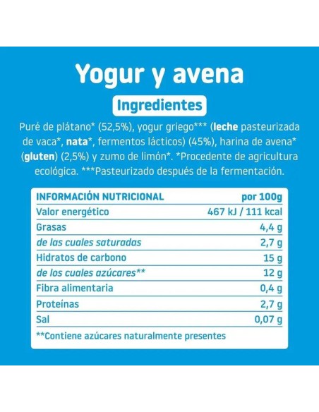 Smileat Pouch Yogur y Avena, 100g