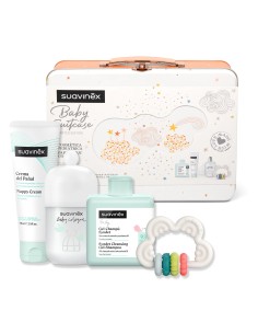 Suavinex Canastilla Con Maleta Metálica. Incluye: Baby Cologne + Gel Espumoso + Crema Del Pañal + Mordedor De Silicona. Coral 2