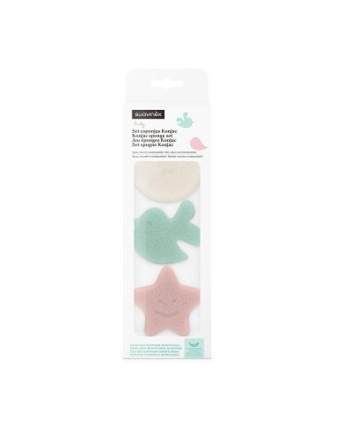 Suavinex Set De Esponjas Konjac De Baño Para Bebés +0 Meses Y Para Toda La Familia, 3 unidades