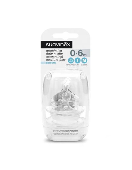 Suavinex Tetina Anatomica T1M Silicona, 2 unidades