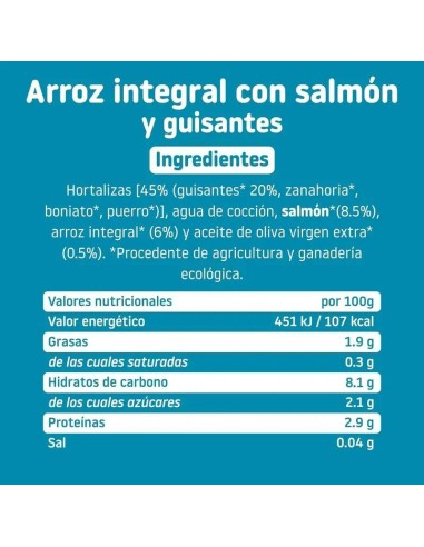 Tarrito con cachitos de Arroz con Salmon y Guisantes 230 gr. ECO