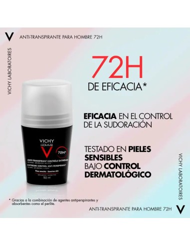 Vichy Homme Desodorante Anti-Transpirante Control Extremo 72H Roll-On 50 ml