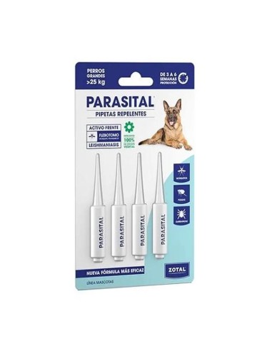 Zotal Parasital 4 Pipetas Repelentes Perros Grandes De Más 25 Kg
