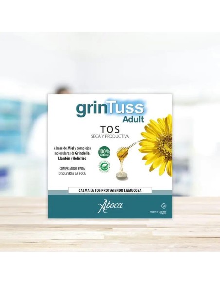Aboca Grintuss Adult Alivio De La Tos Seca Y Tos Productiva, Hidratación Y Eliminación Del Moco, 20 comprimidos