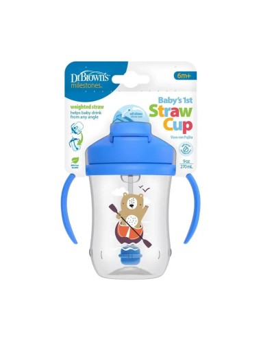Dr.Brown'S Mi Primer Vaso Con Pajita Azul Oso, 270 ml